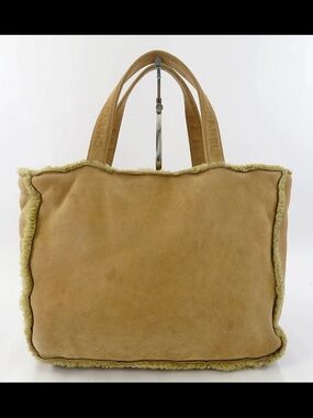 CHANEL Beige Suede Shearling-Trim Tote